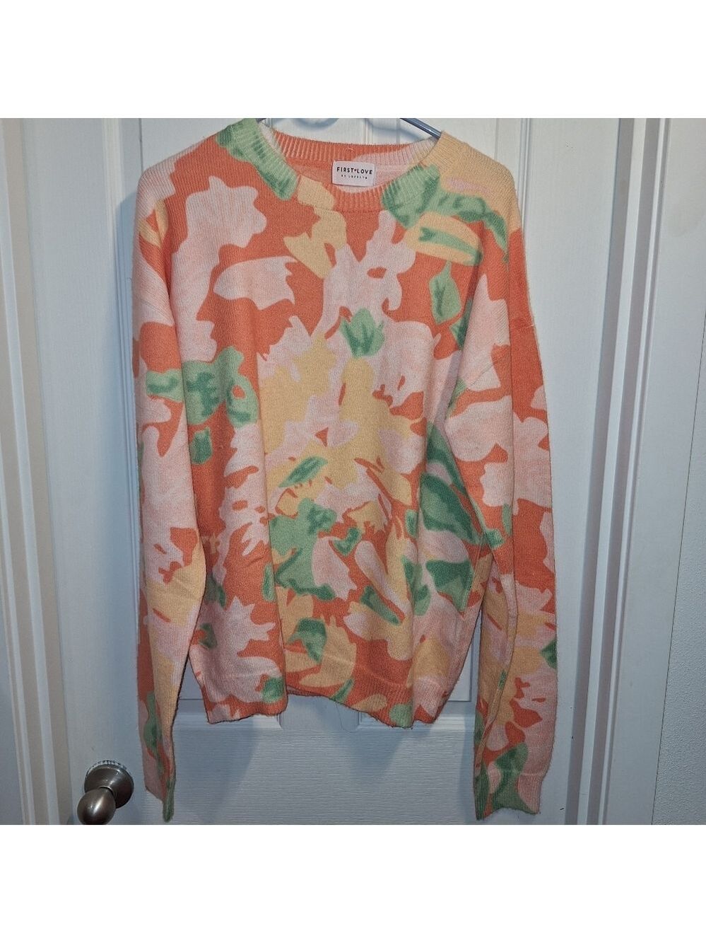 First Love Floral Crewneck Sweater - Orange and Green